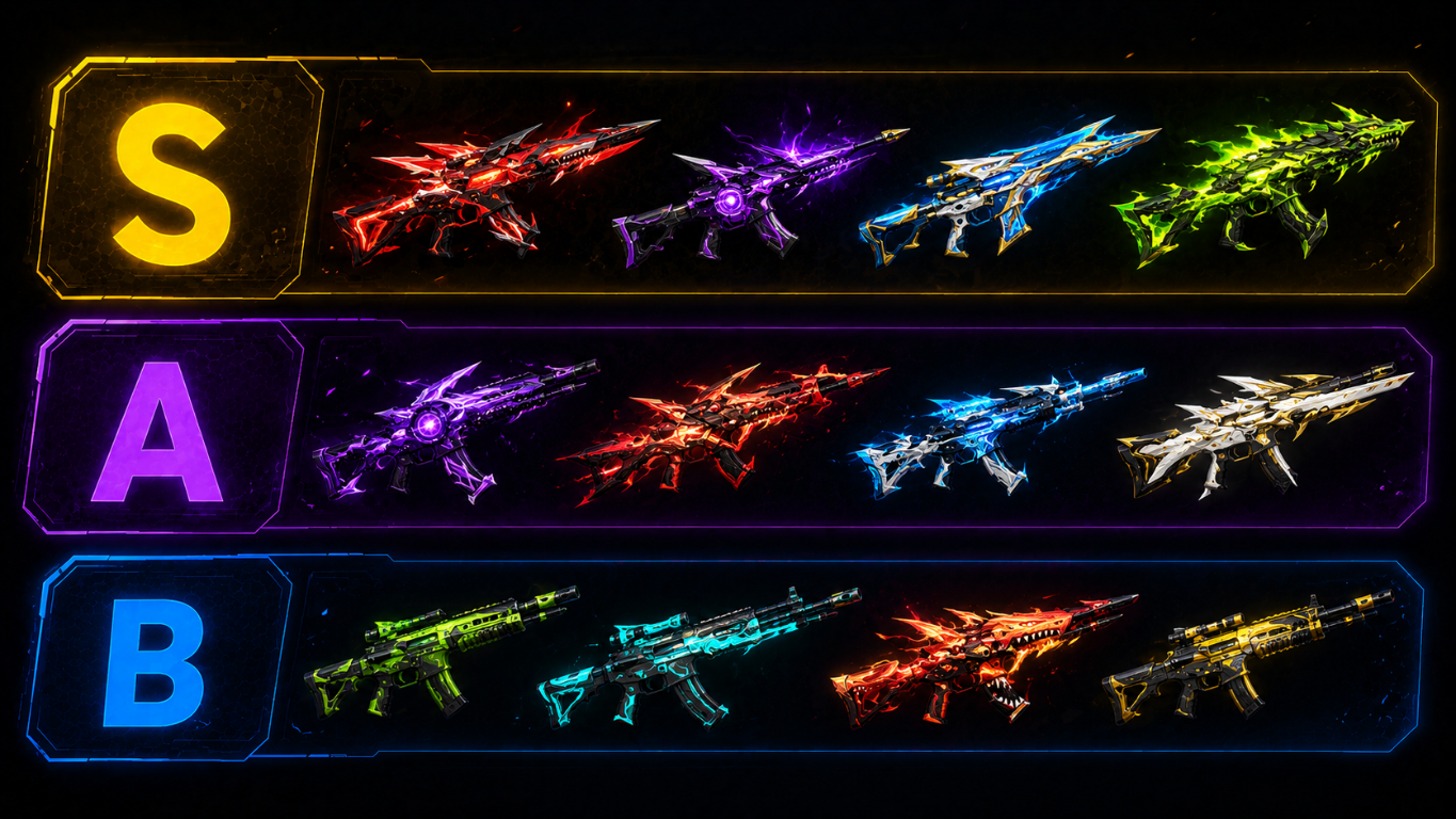 Tier list de armas evolutivas Free Fire: S, A y B con criterio competitivo